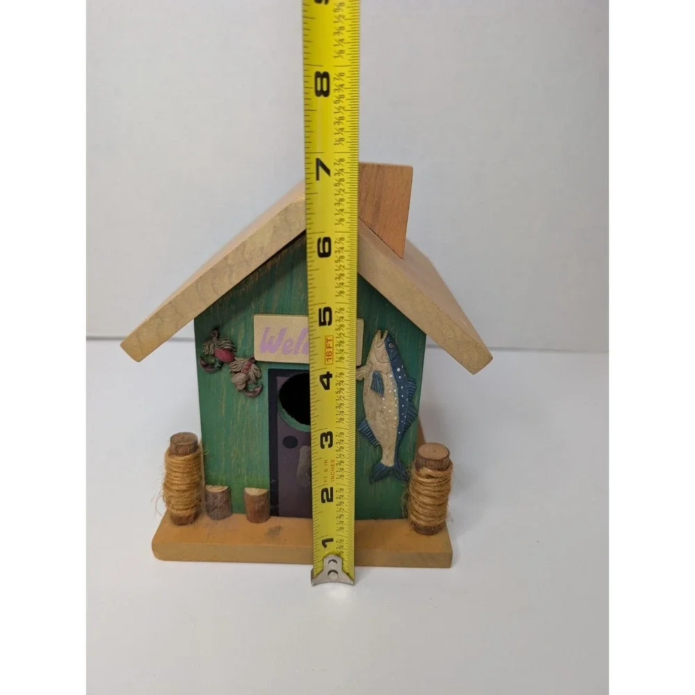 Rustic Fishing Cabin Birdhouse Wooden Lake Lodge Decor Fish 